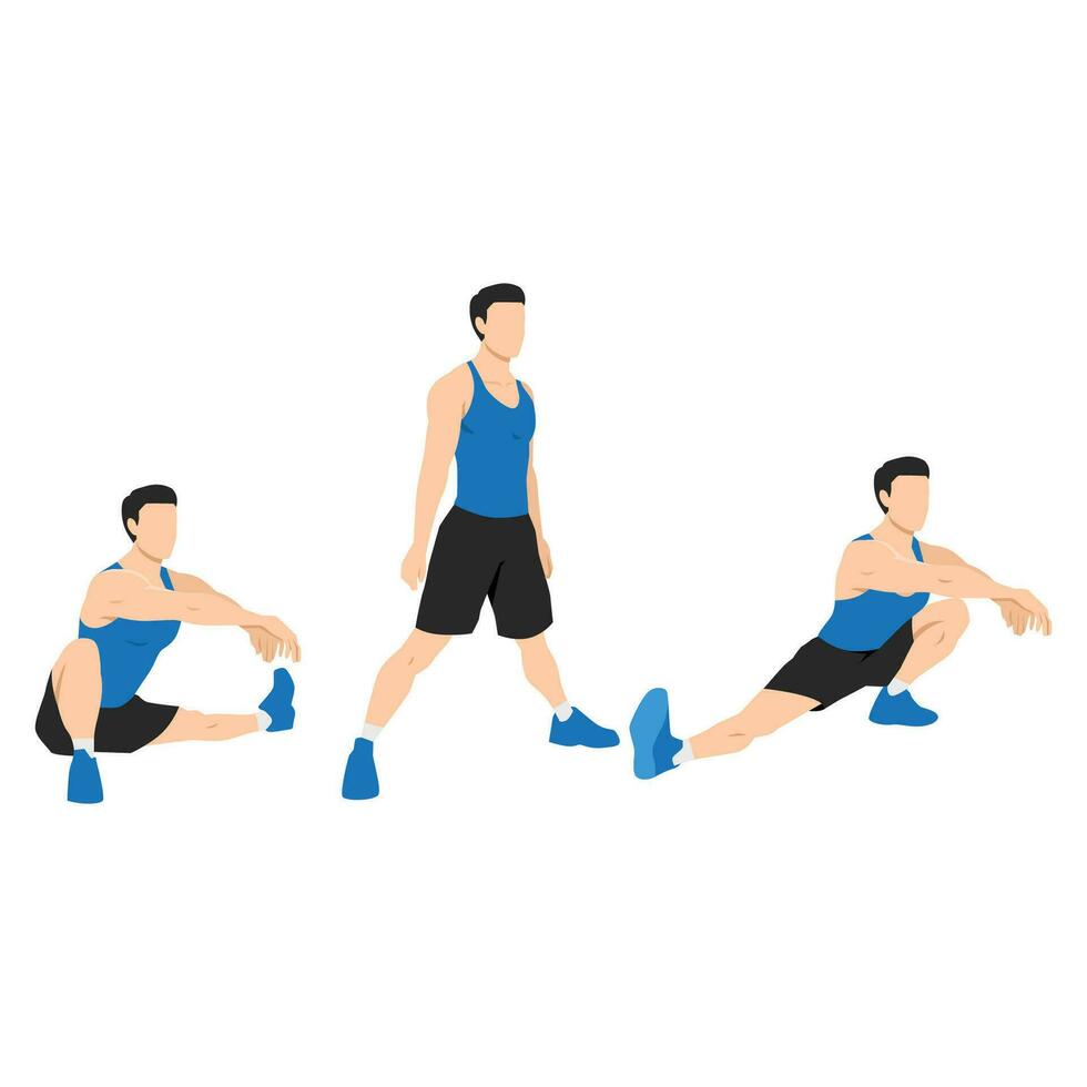 Man doing Cossack squat exercise. vector