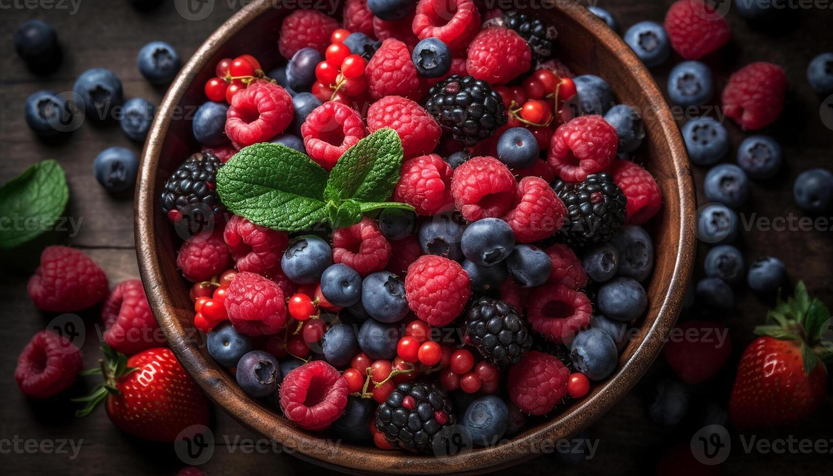 sano baya Fruta postre en rústico madera mesa generado por ai foto