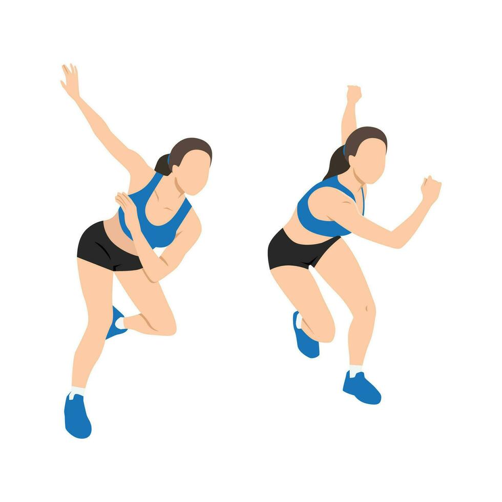 Woman doing side or lateral shuffles or hops skaters exercise. vector