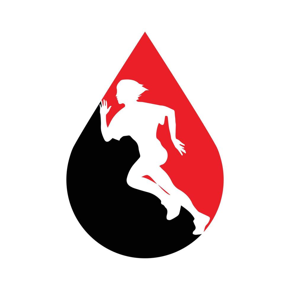 Running woman side view. vector illustration. inside the shape of water drop black and red color.