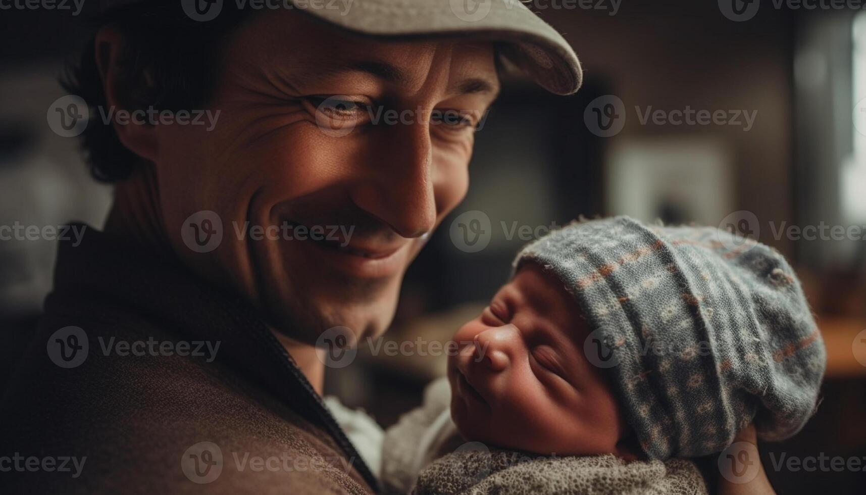 Candid portrait of affectionate family bonding indoors generated by AI photo