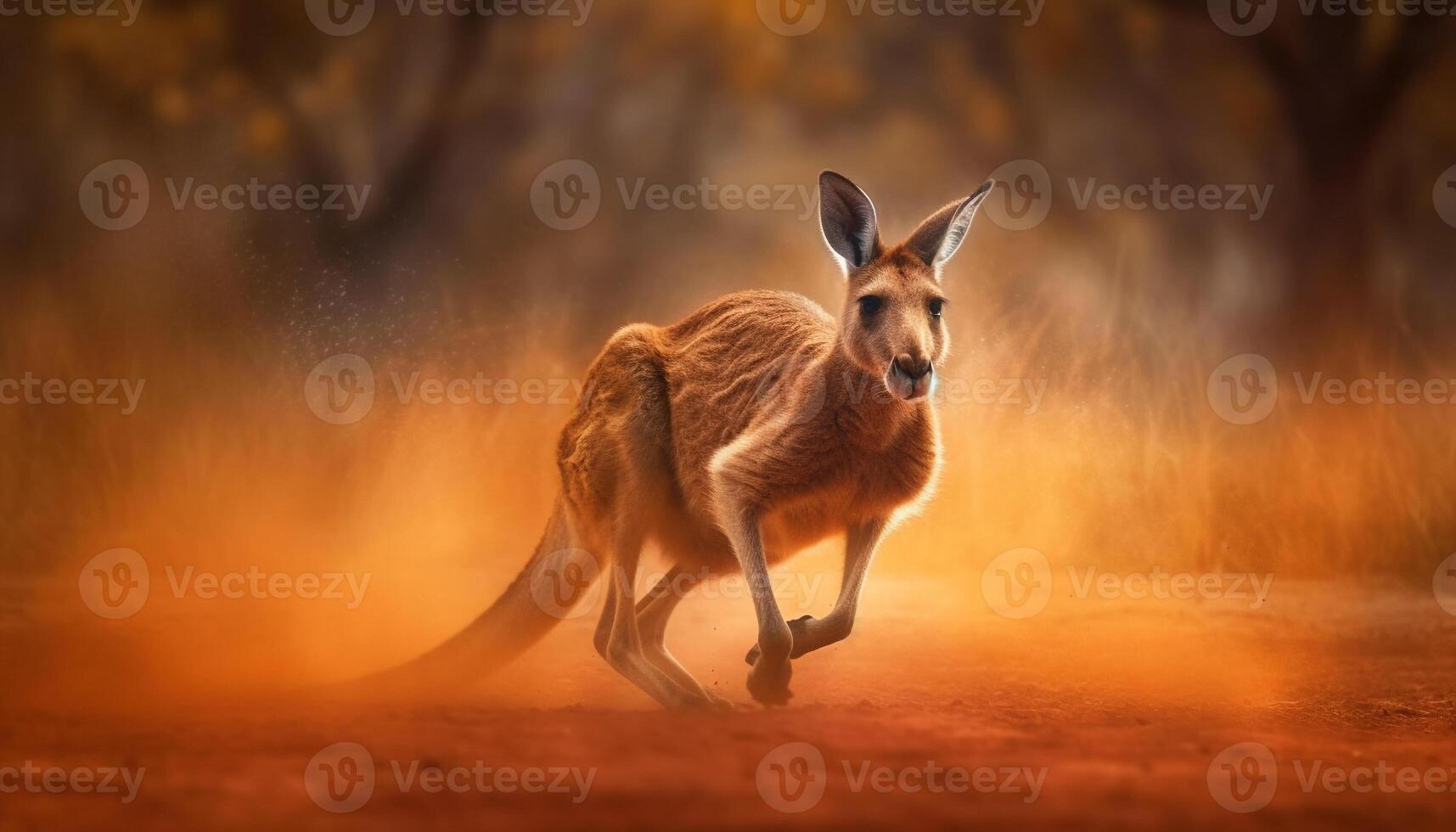 Young marsupial standing in grass at dusk generated by AI photo