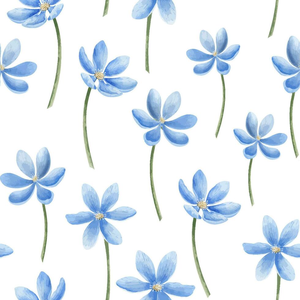 Seamless Floral Pattern with blue Flowers. Hand drawn watercolor vector
