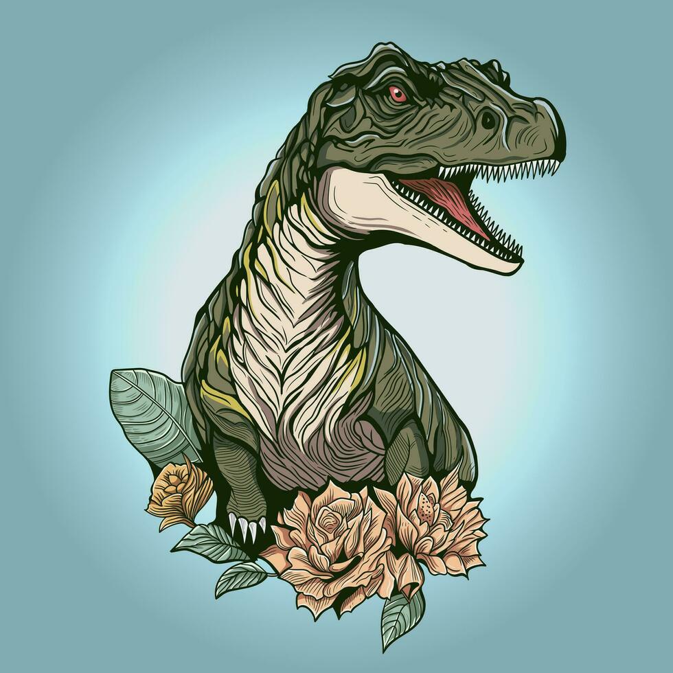 Dinosaur T rex in Summer Time Vector Illustration