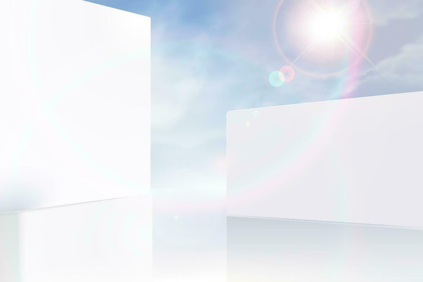 Modern white wall and blue sky background in 3d illustration vector