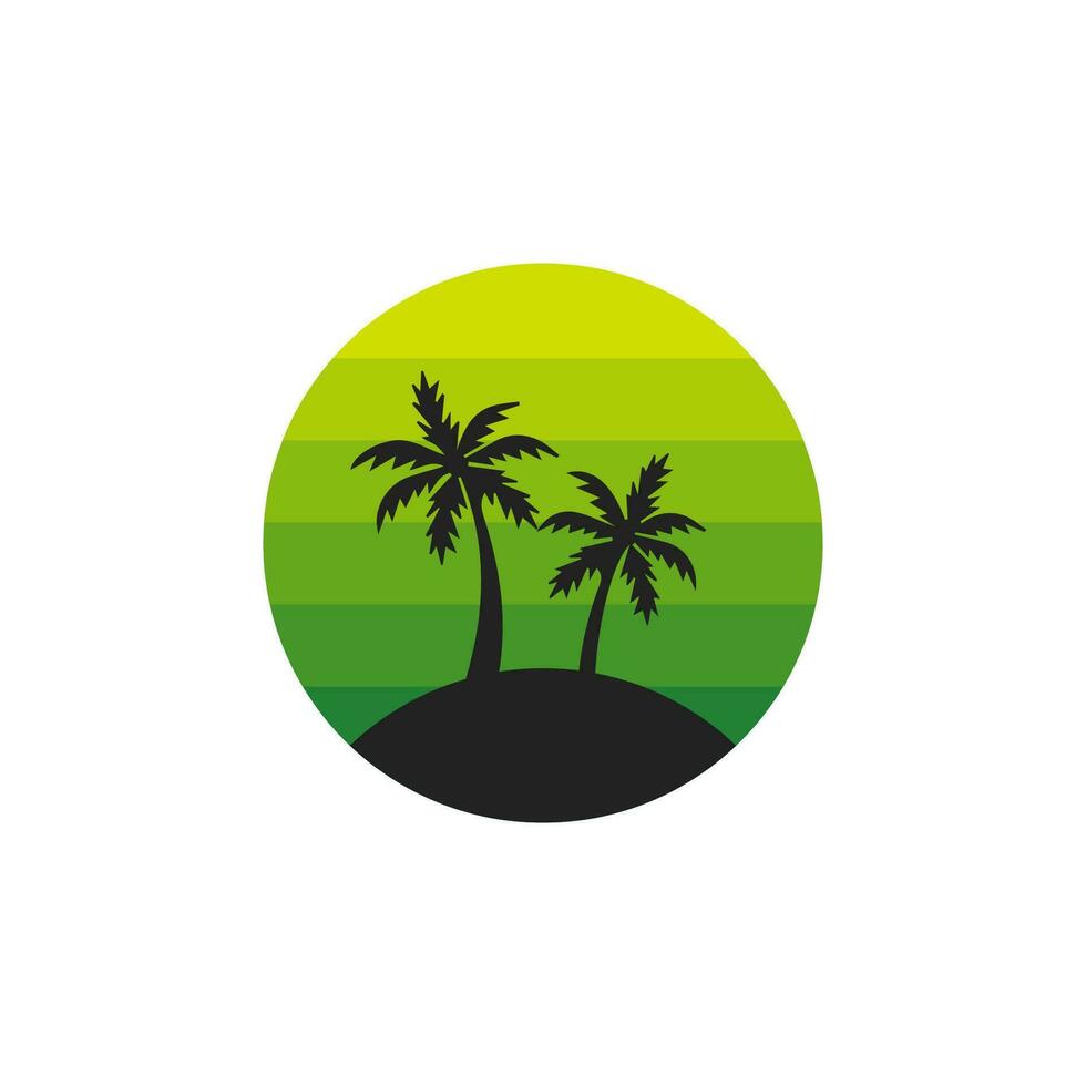 sunsets, beach and palm tree. style 80s, and 90s. Abstract background with a sunny gradient. Silhouettes of palm trees. Vector design template for logo, badges. Isolated white background.