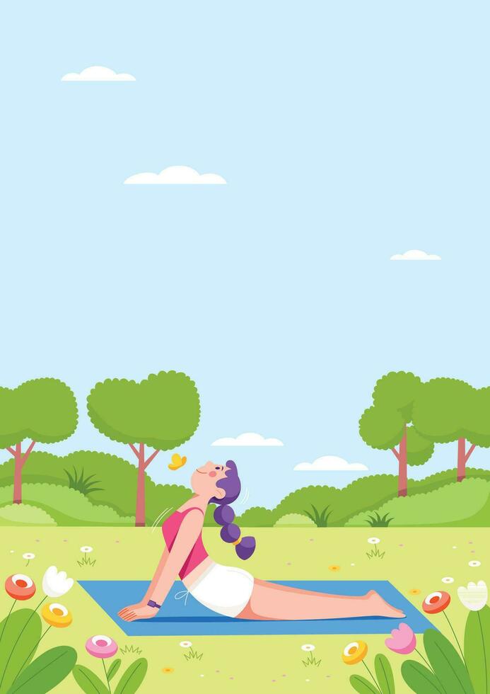 Doing Yoga in Nature Vertical Background vector