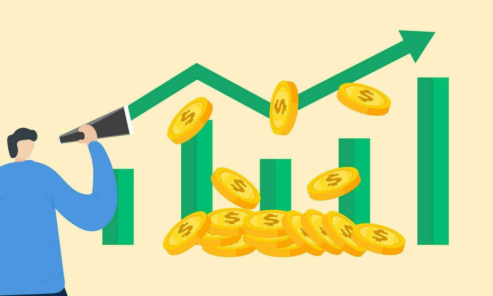 Business opportunity or investment and market prediction, future growth or career development vision, profit and earning forecast concept vector