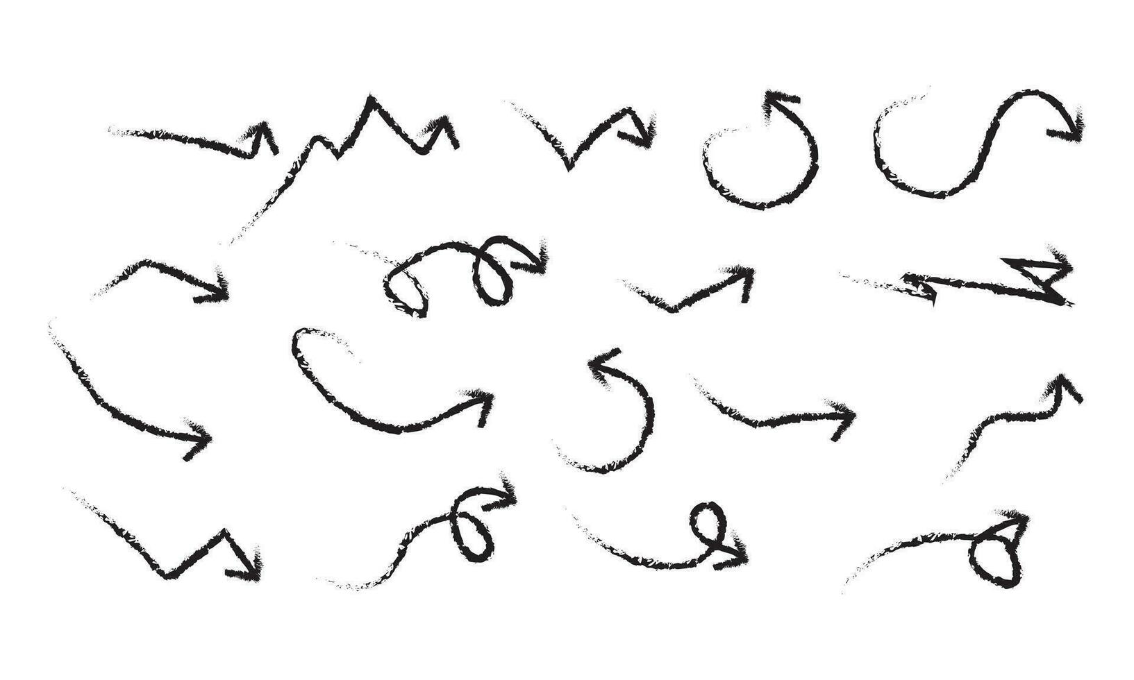 set different shape hand-drawn arrows with charcoal style. Vector graphic design.