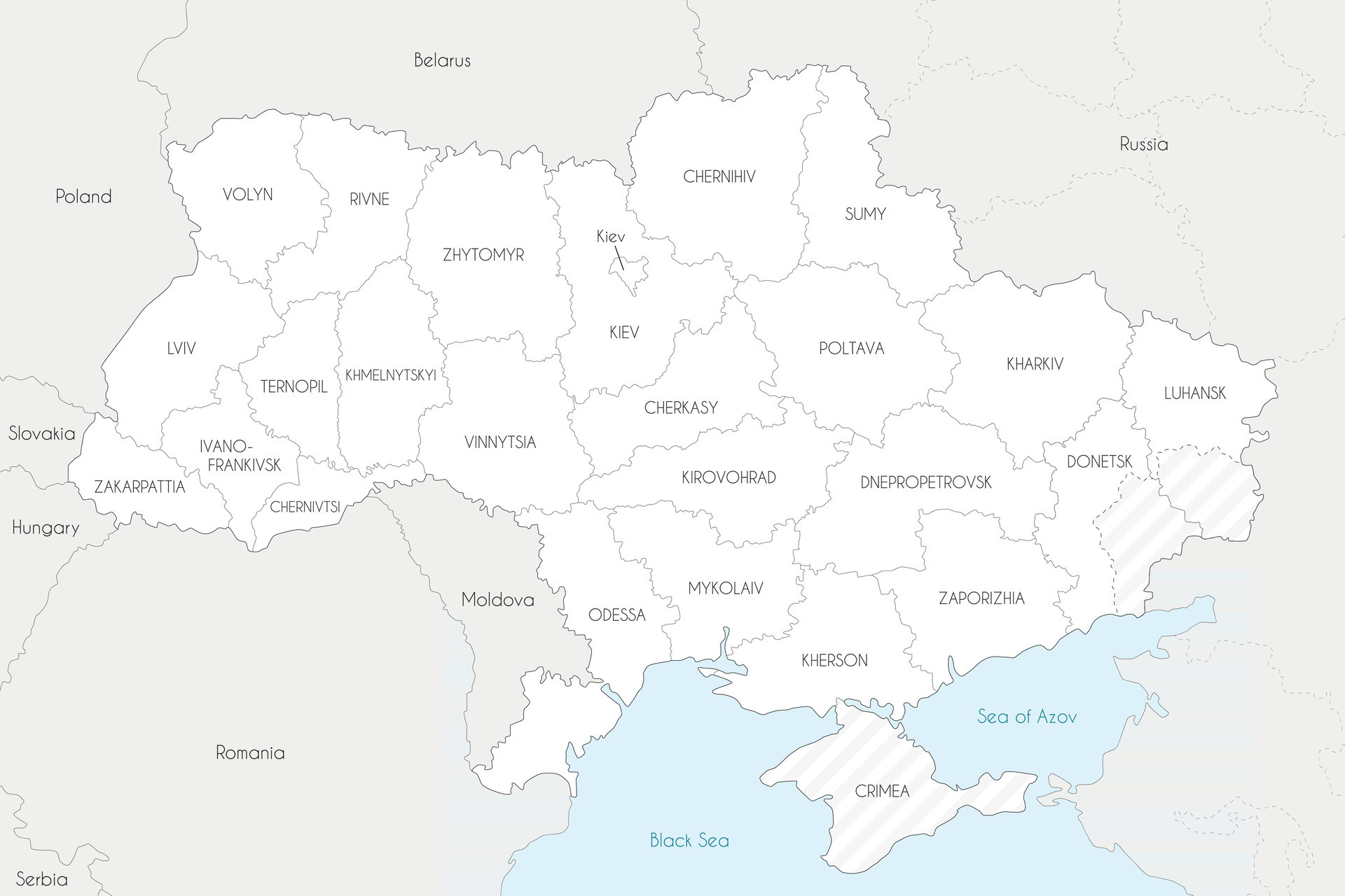 Map of Ukraine with regions, administrative divisions and territories