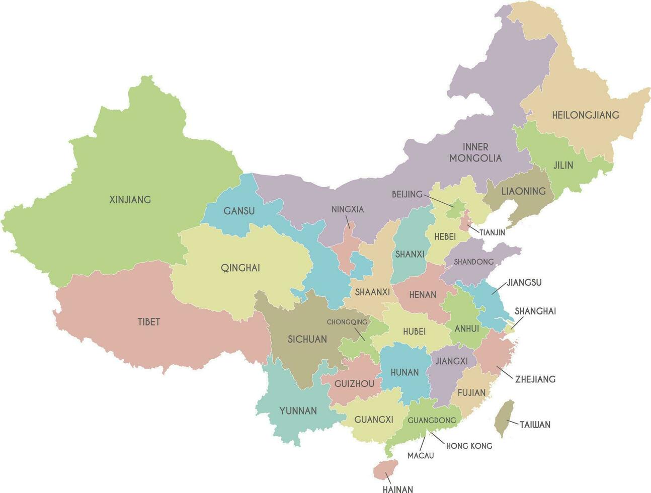 vector mapa de China con provincias, regiones y administrativo divisiones editable y claramente etiquetado capas.