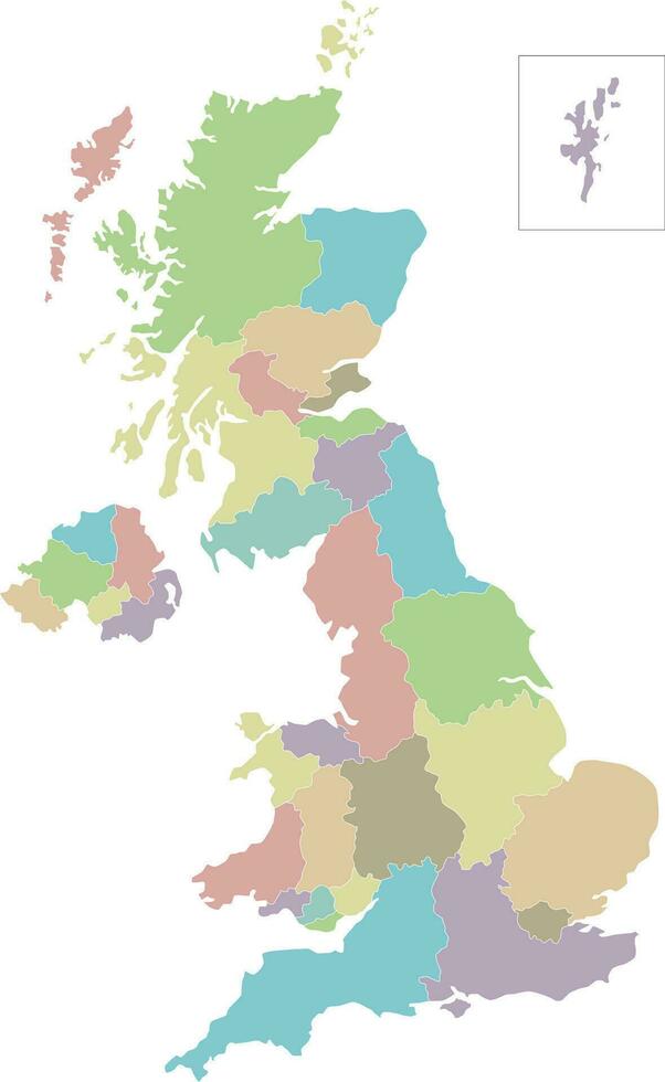 Vector blank map of UK with administrative divisions. Editable and clearly labeled layers.