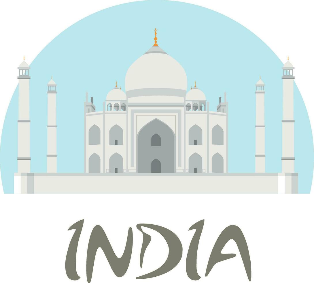 viaje India insignia. taj mahal vector ilustración con blanco y azul antecedentes y texto India.