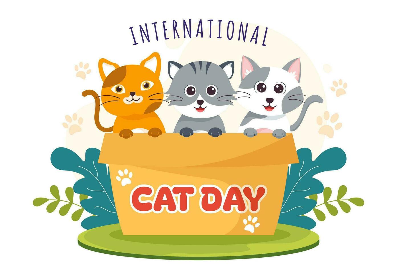 International Cat Day Vector Illustration on August 8 with Cats Animals Love Celebration in Flat Cartoon Hand Drawn Background Templates