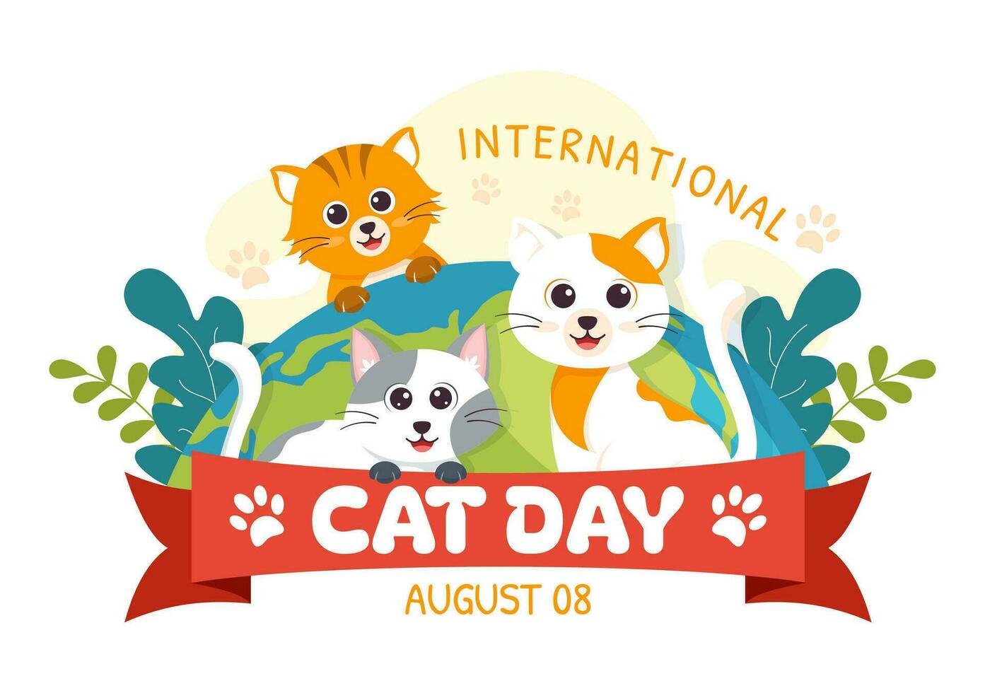 internacional gato día vector ilustración en agosto 8 con gatos animales amor celebracion en plano dibujos animados mano dibujado antecedentes plantillas