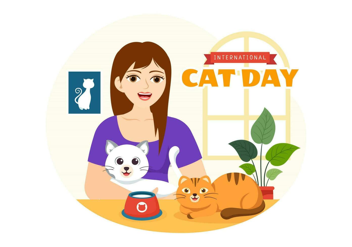International Cat Day Vector Illustration on August 8 with Cats Animals Love Celebration in Flat Cartoon Hand Drawn Background Templates