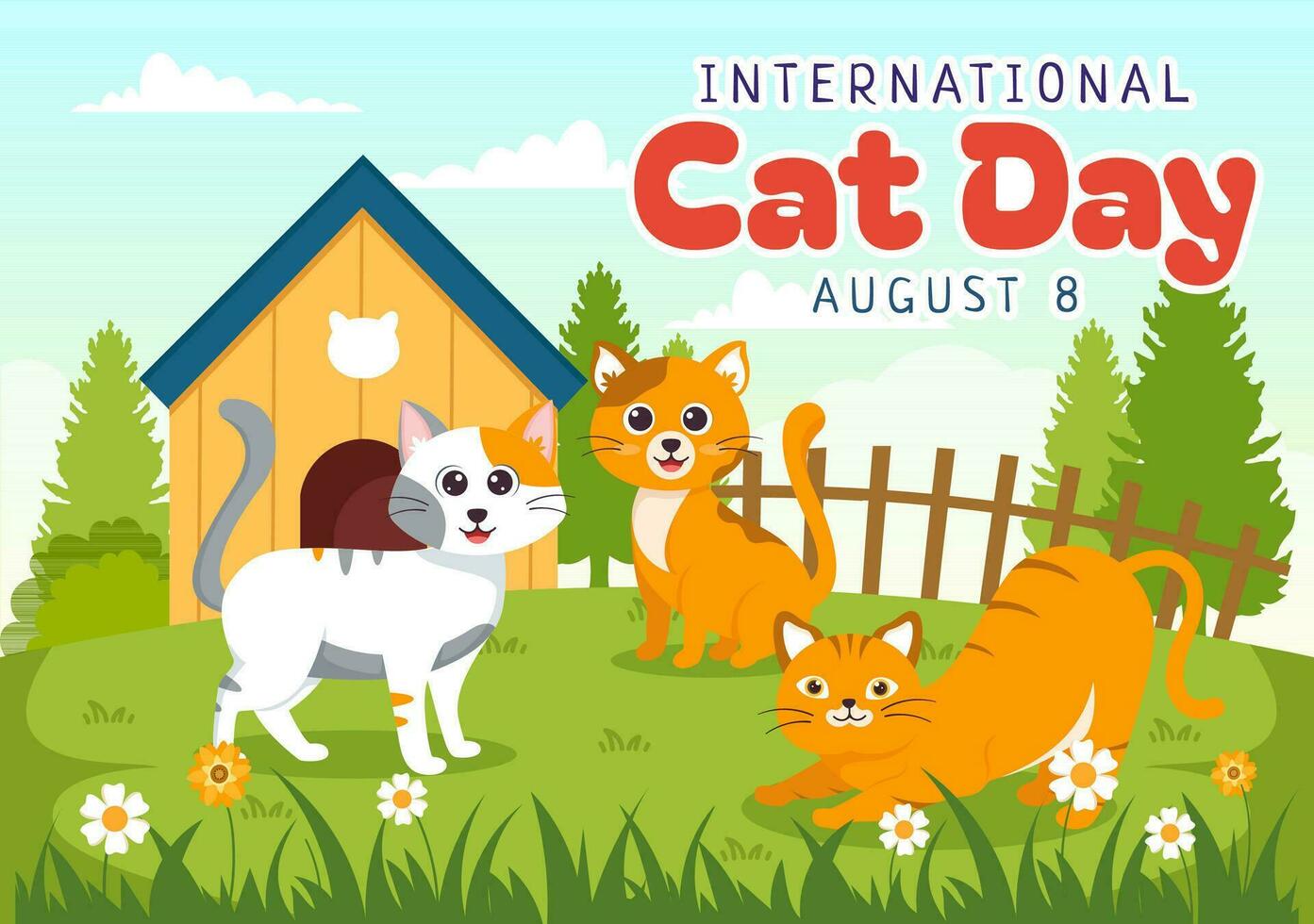 International Cat Day Vector Illustration on August 8 with Cats Animals Love Celebration in Flat Cartoon Hand Drawn Background Templates