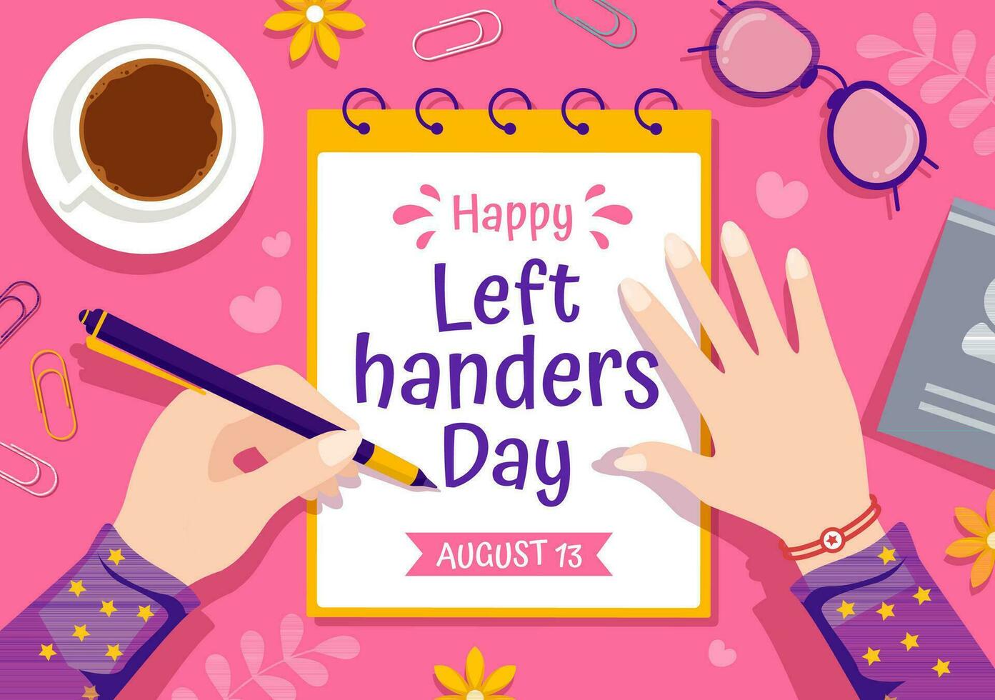 Happy LeftHanders Day Celebration Vector Illustration with Raise Awareness of Pride in Being Left Handed in Flat Cartoon Hand Drawn Templates