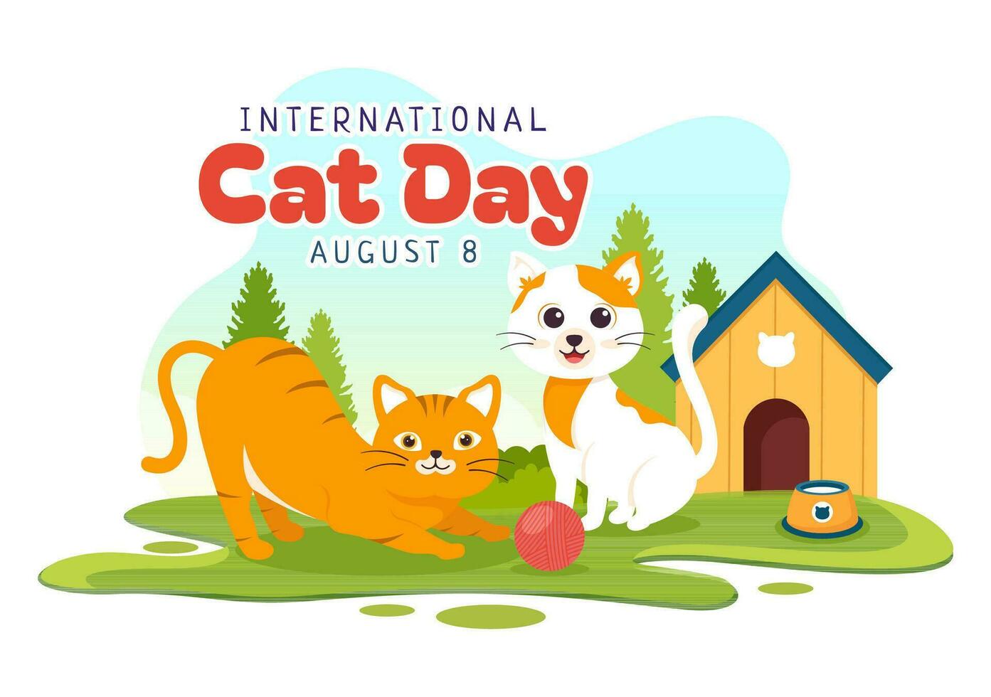 International Cat Day Vector Illustration on August 8 with Cats Animals Love Celebration in Flat Cartoon Hand Drawn Background Templates