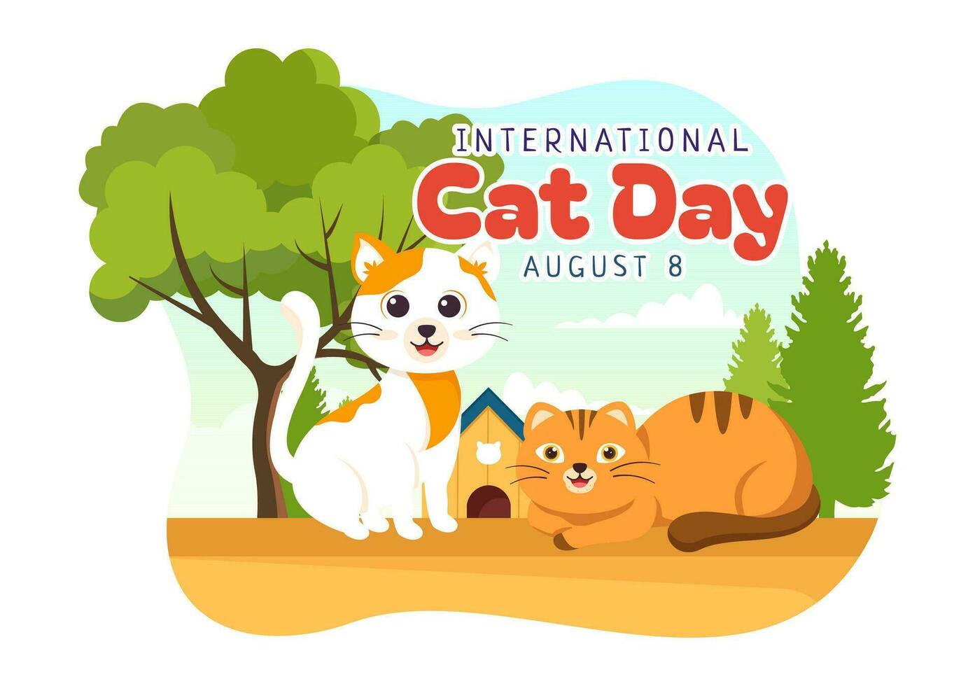 International Cat Day Vector Illustration on August 8 with Cats Animals Love Celebration in Flat Cartoon Hand Drawn Background Templates