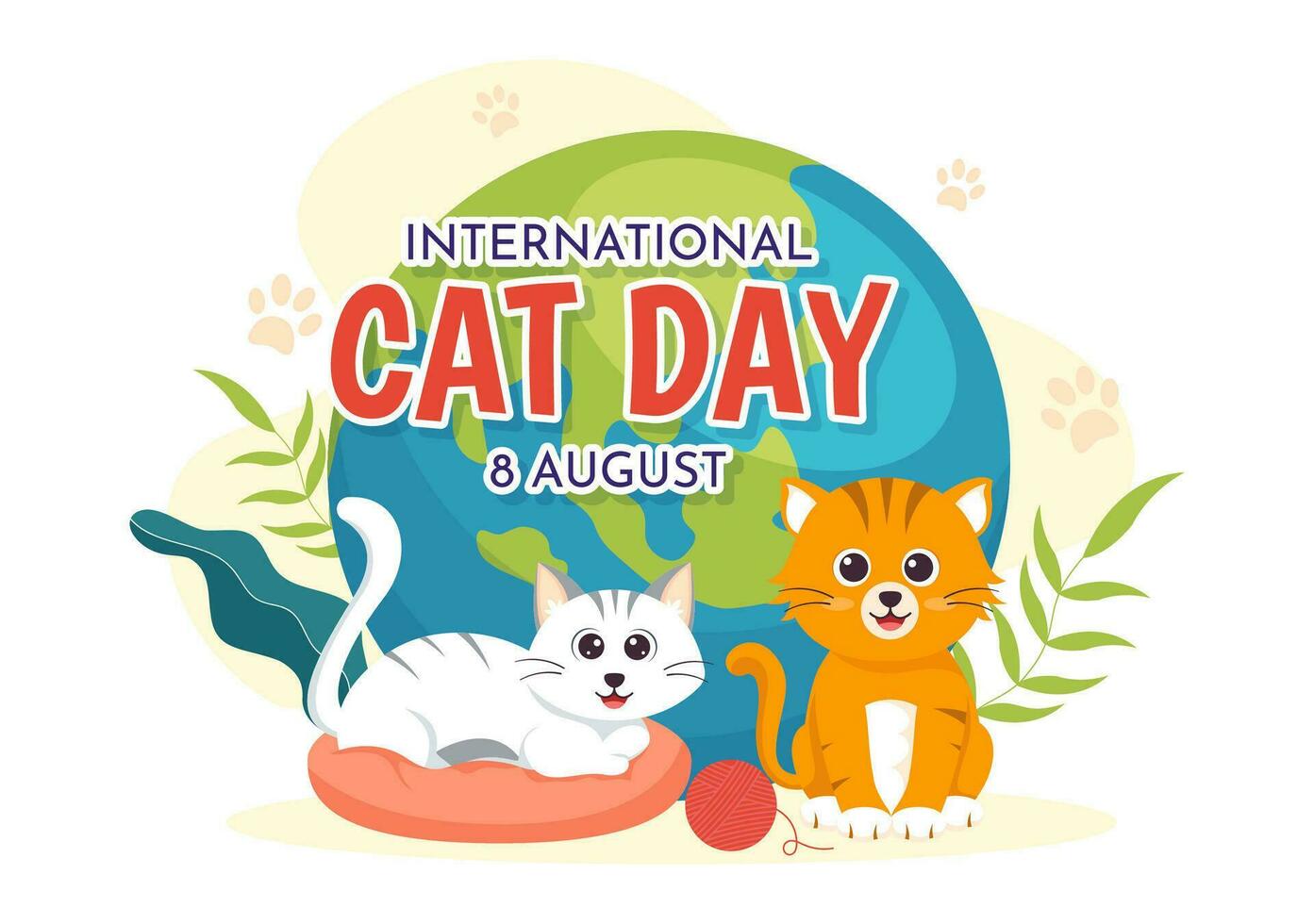 internacional gato día vector ilustración en agosto 8 con gatos animales amor celebracion en plano dibujos animados mano dibujado antecedentes plantillas