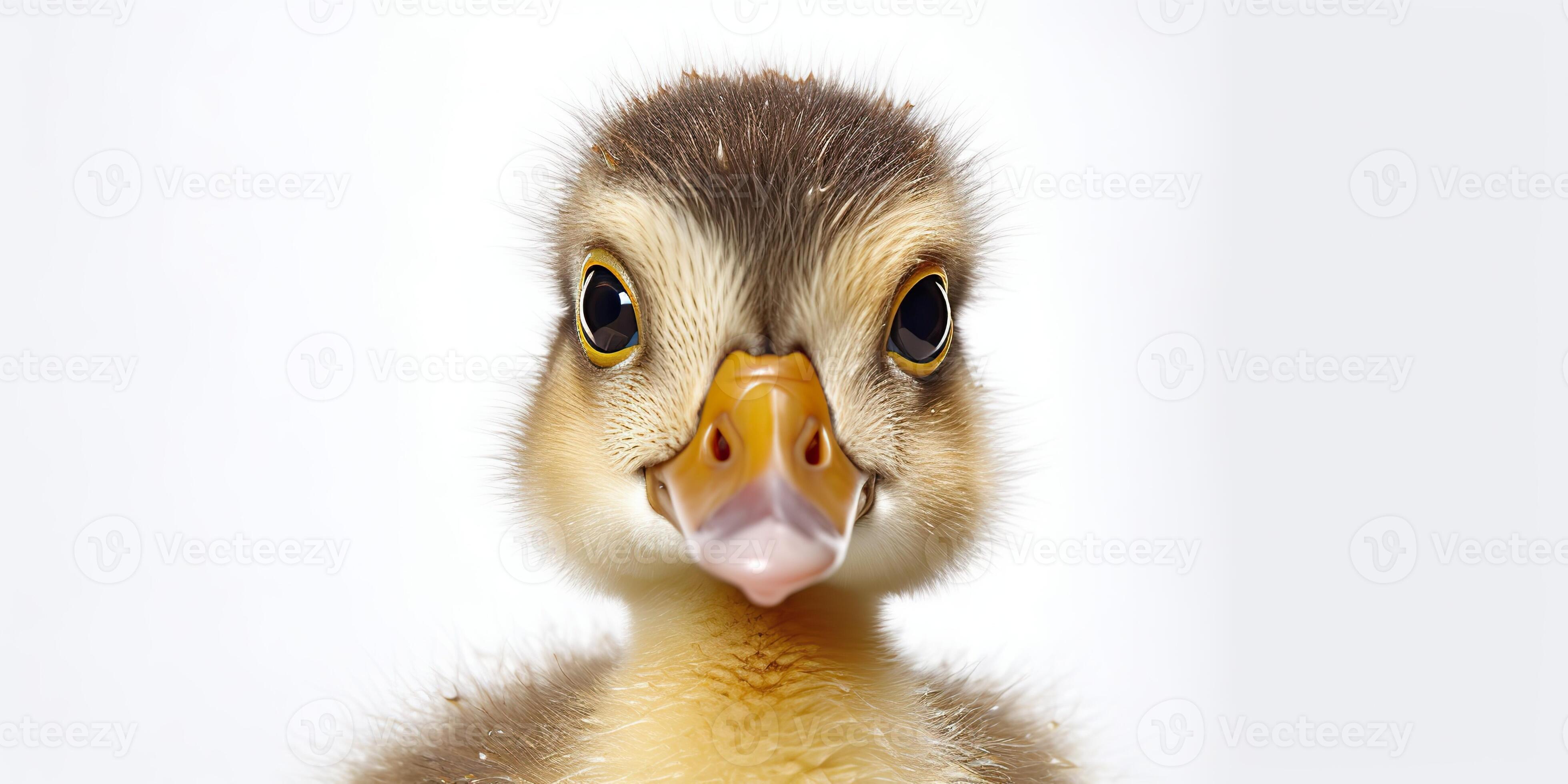 Photo realistic illustration of baby little duck face portrait. Graphic