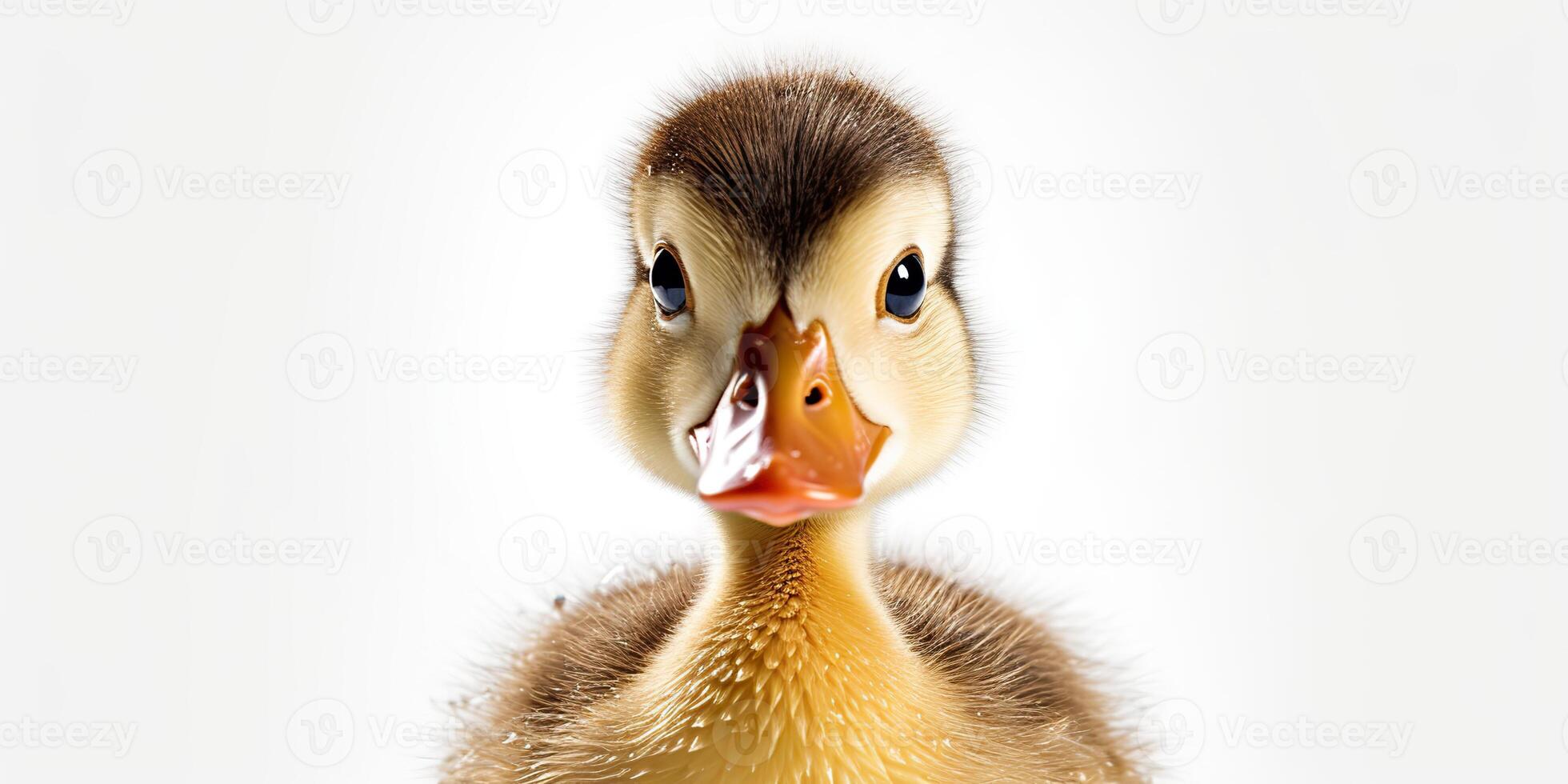 Photo realistic illustration of baby little duck face portrait. Graphic