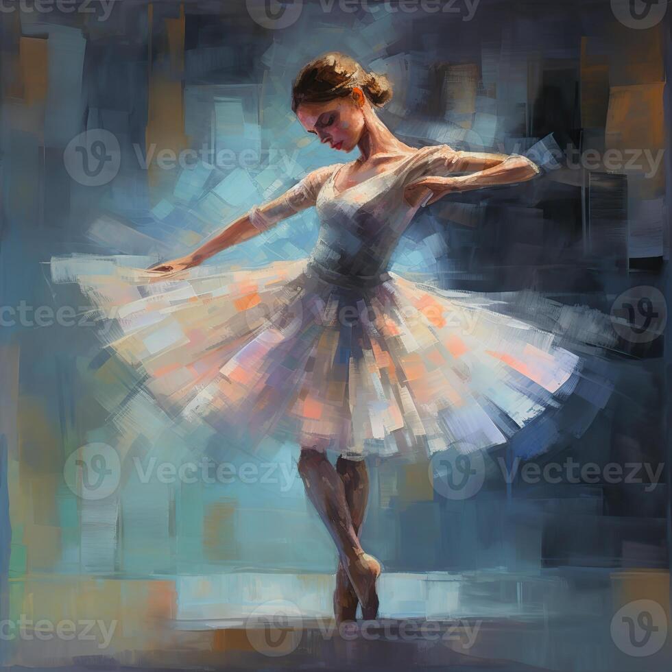 ai generado. ai generativo. pintada ilustración de bailando bailarina en bancos estilo. gráfico Arte foto