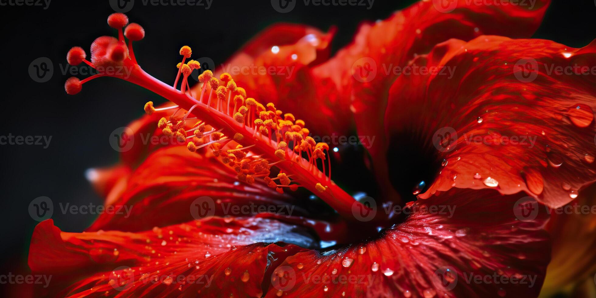 . . Macro shot illustration of red hibiscus flower open close. Graphic Art photo
