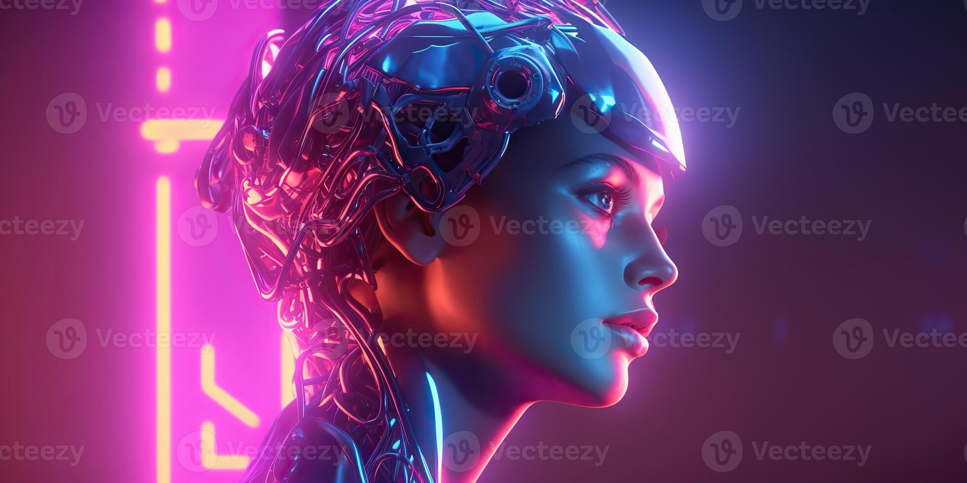 . . AI intelligence artificial brain head mind syntwave style future edication program. Graphic Art Illustration photo