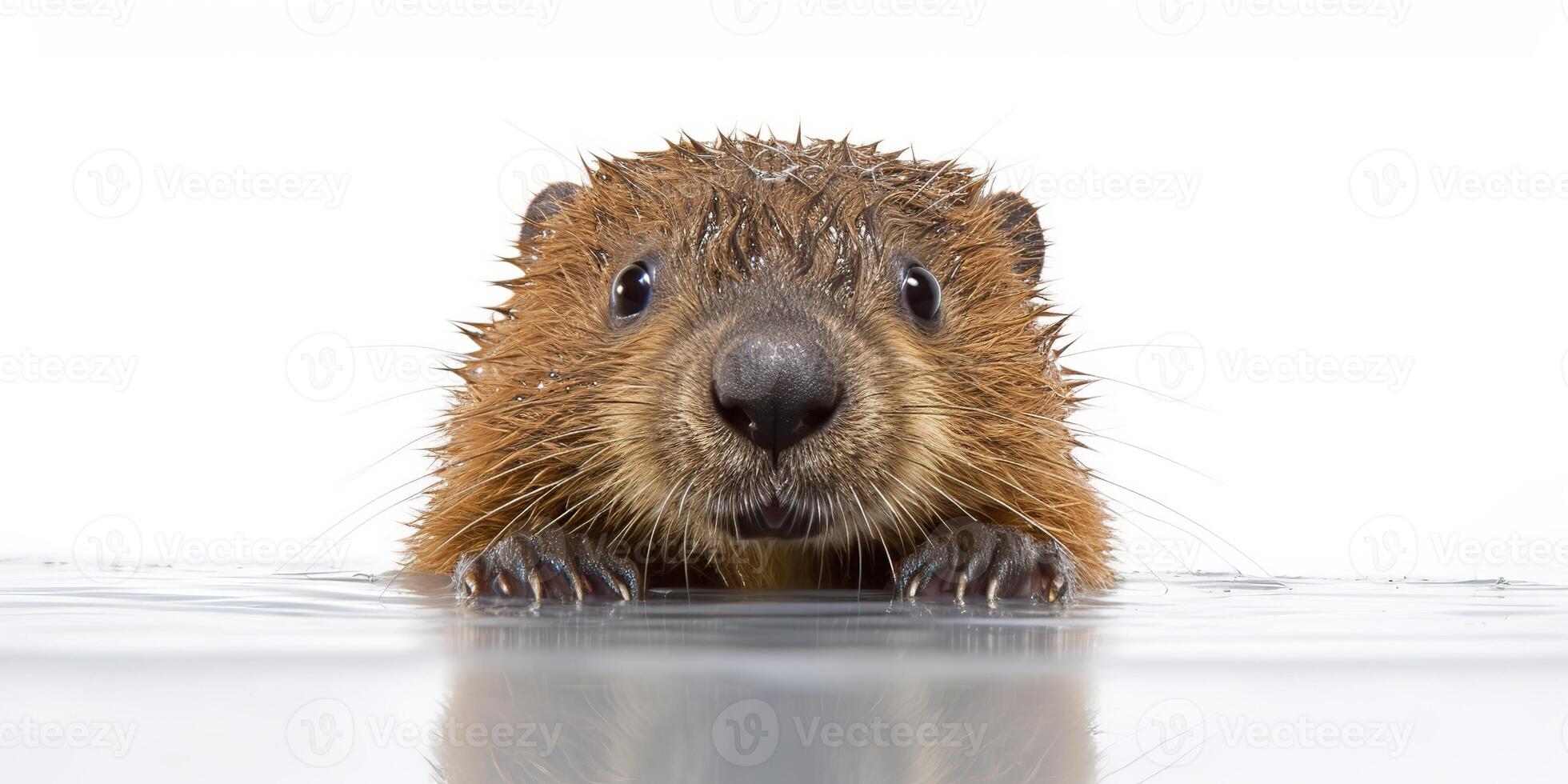 . . Photo Illustration of baby little beaver portrait face animal. Graphic Art