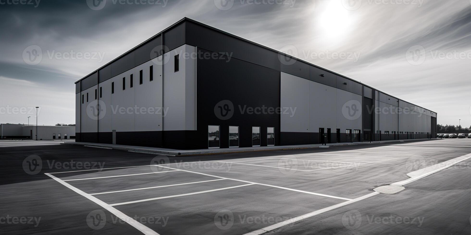 . . Realistic render of logistic business transport warehouse dock station. Factory and transport house. Graphic photo