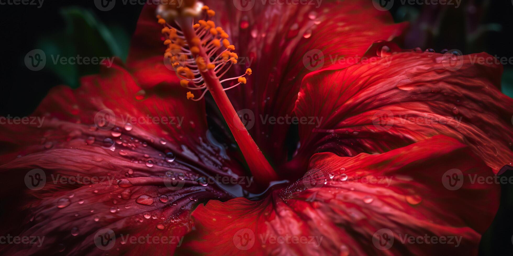 ai generado. ai generativo. macro Disparo ilustración de rojo hibisco flor abierto cerca. gráfico Arte foto