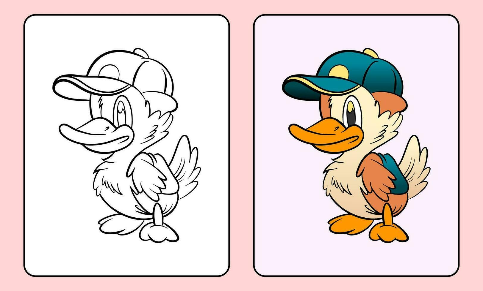 coloring duck mascot wearing a hat vector