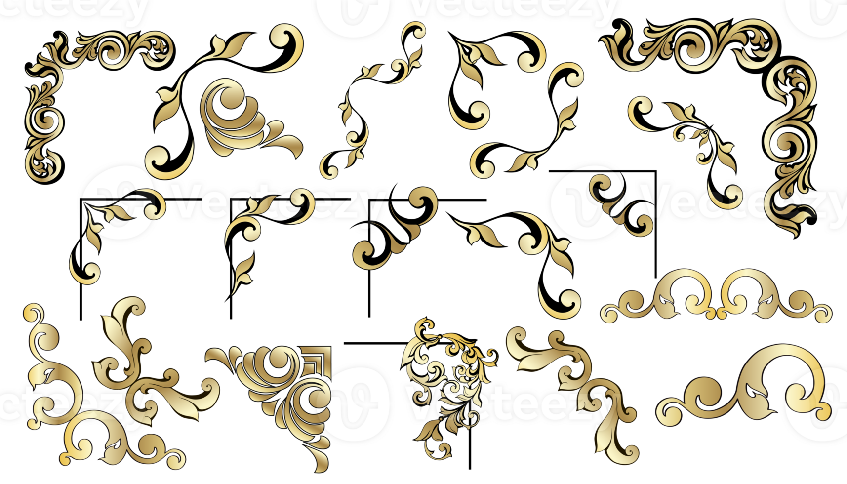 reeks van wijnoogst barok hoeken en dividers.border,hoek,werveling,antiek acanthus, damast rol ornament swirl.victoriaans monogram heraldisch schild swirl.retro bloemen blad patroon grens gebladerte png