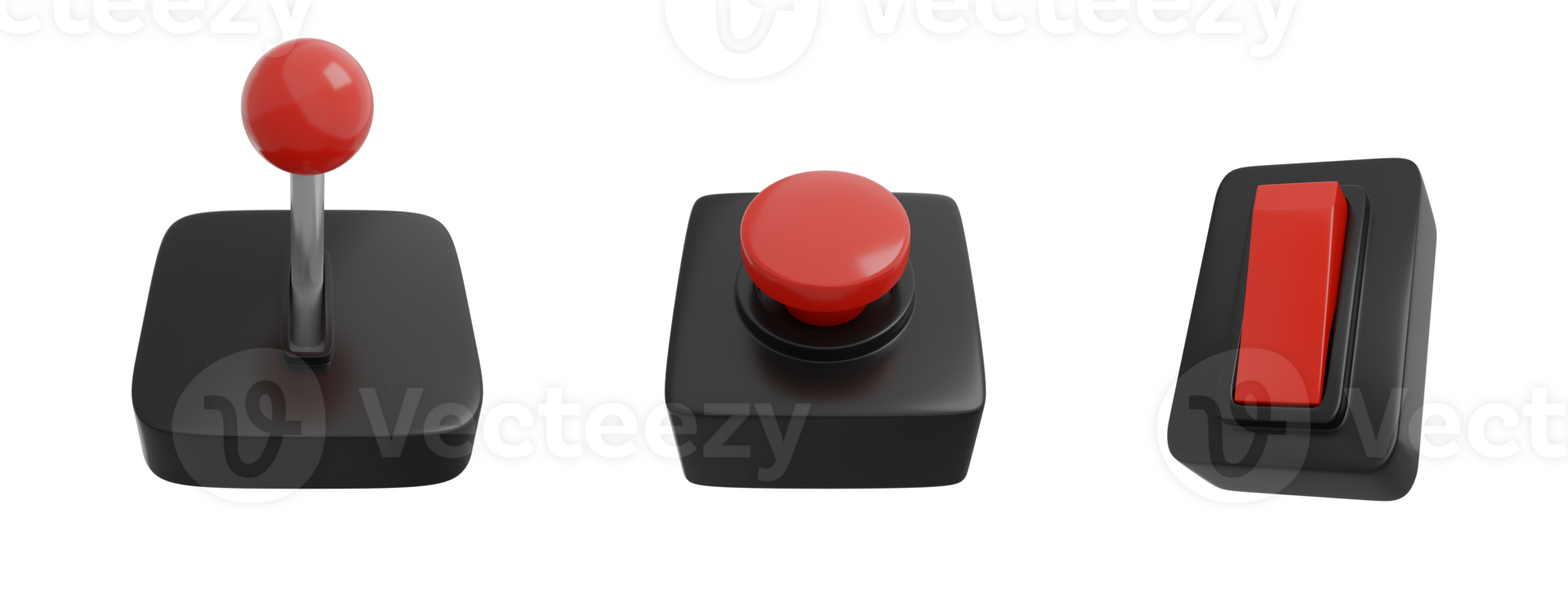 control button and watch out icon object 3d set png