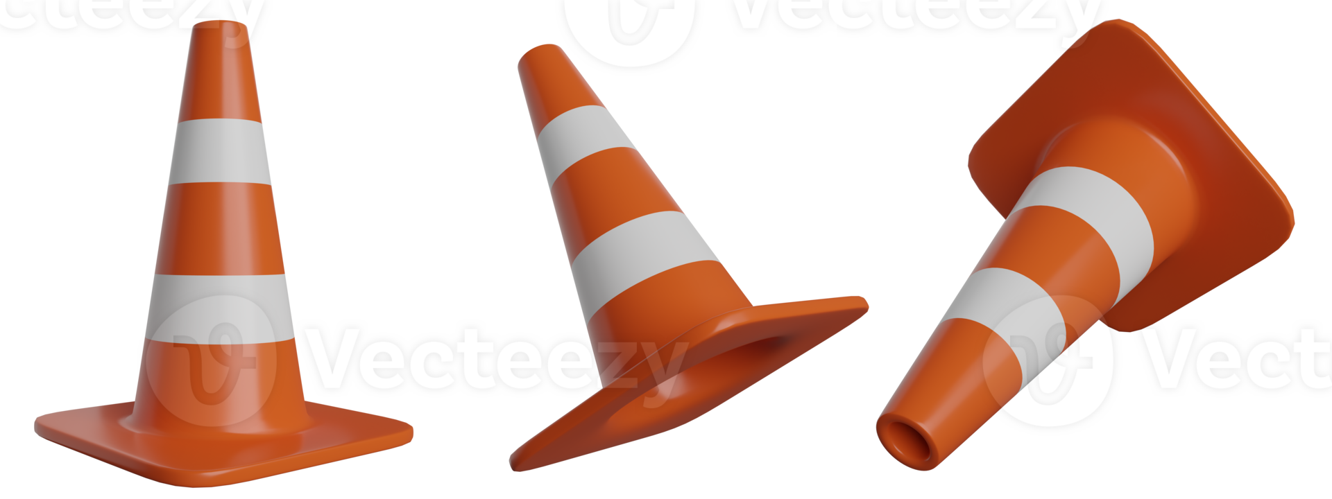 traffic cones 3d object png set for watch out