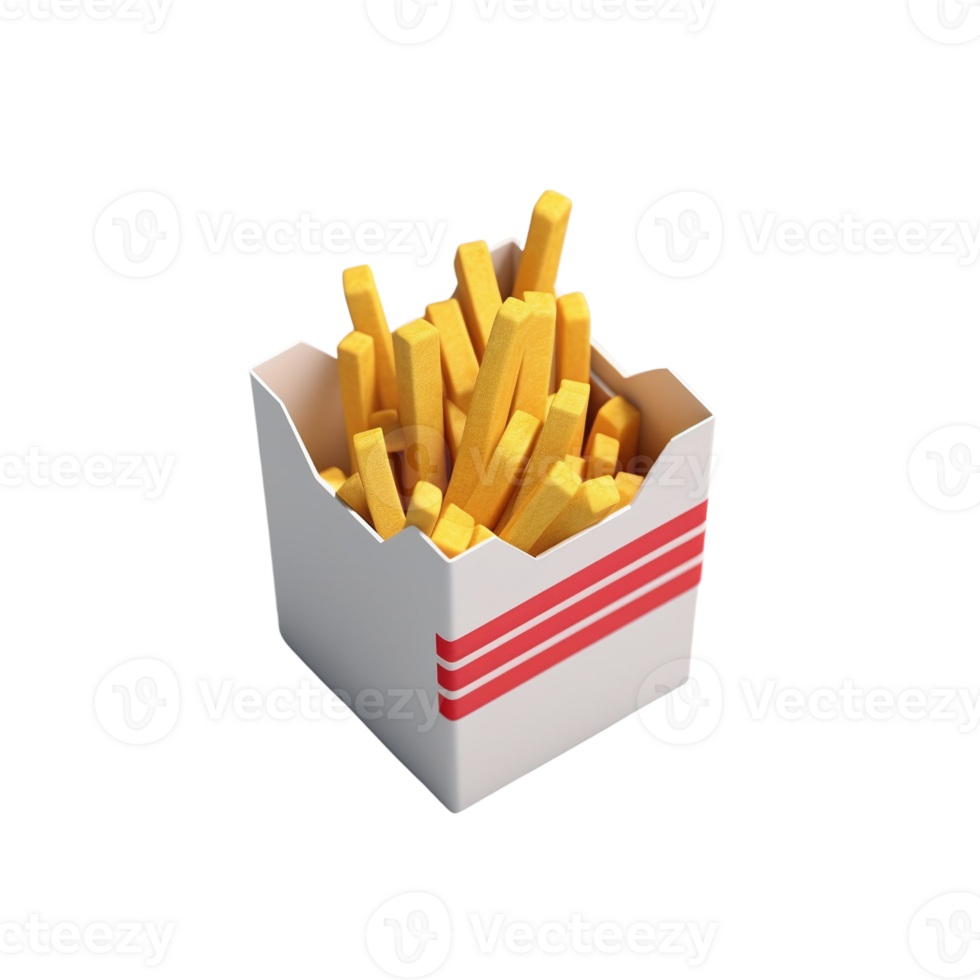 French fries served in a box or paper bag with a tempting appearance. png