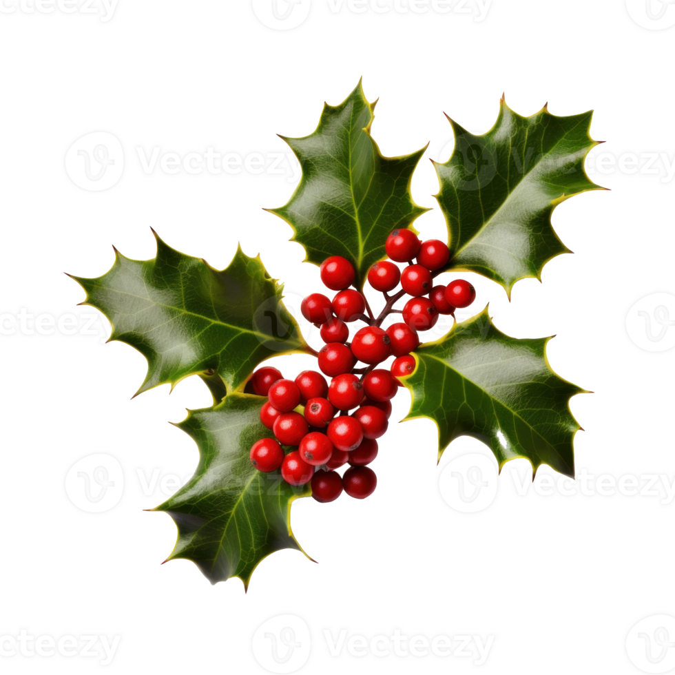 Holly berry with leaves isolated. Illustration png