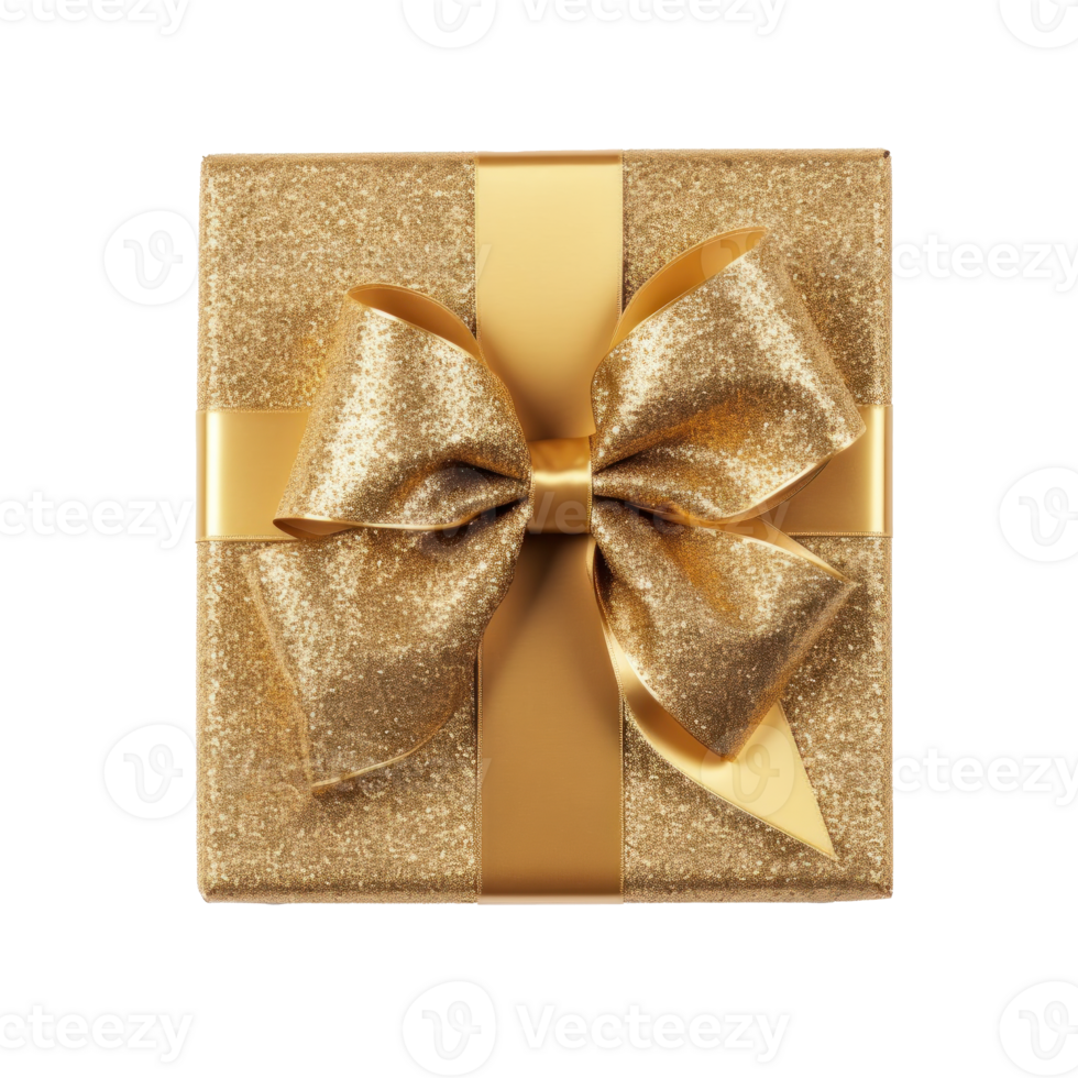 Golden gift box isolated. Illustration png