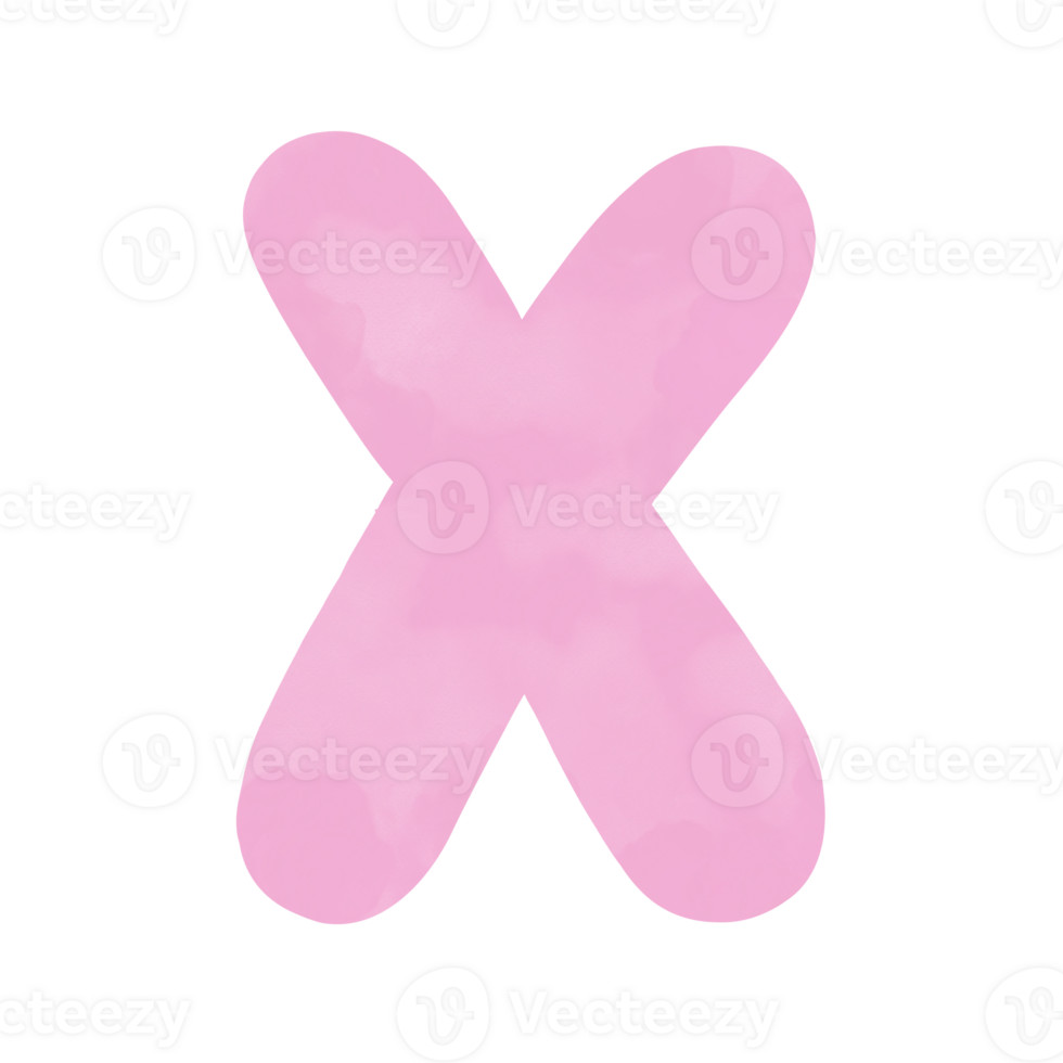 Letter X pink watercolor pattern, Hand drawn. png