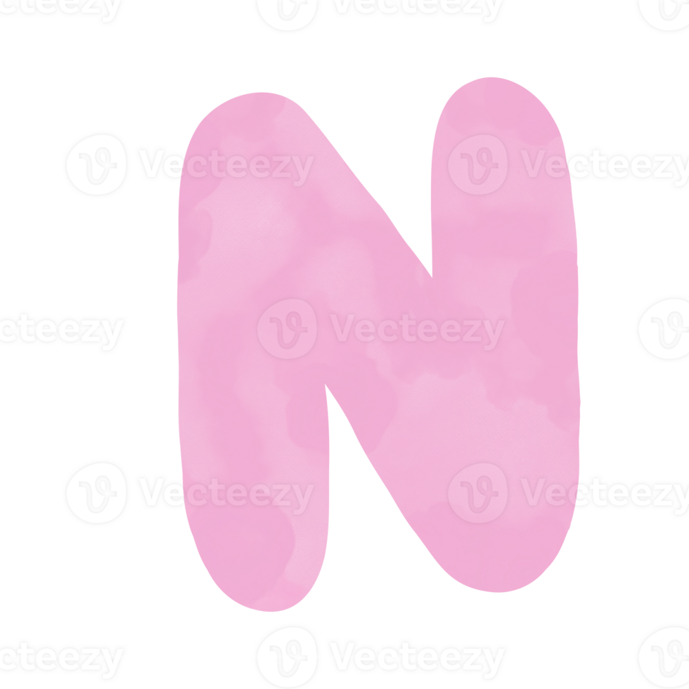 Letter N pink watercolor pattern, Hand drawn. png