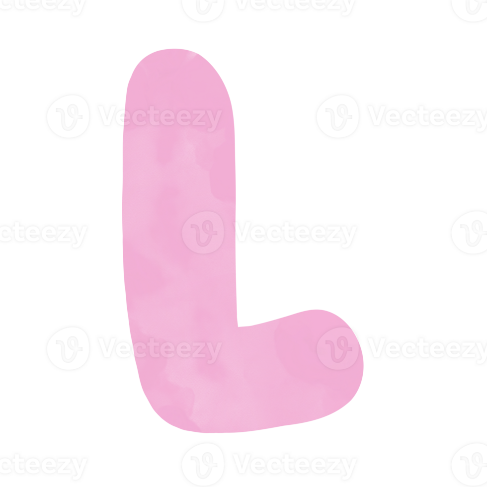 Letter L pink watercolor pattern, Hand drawn. png