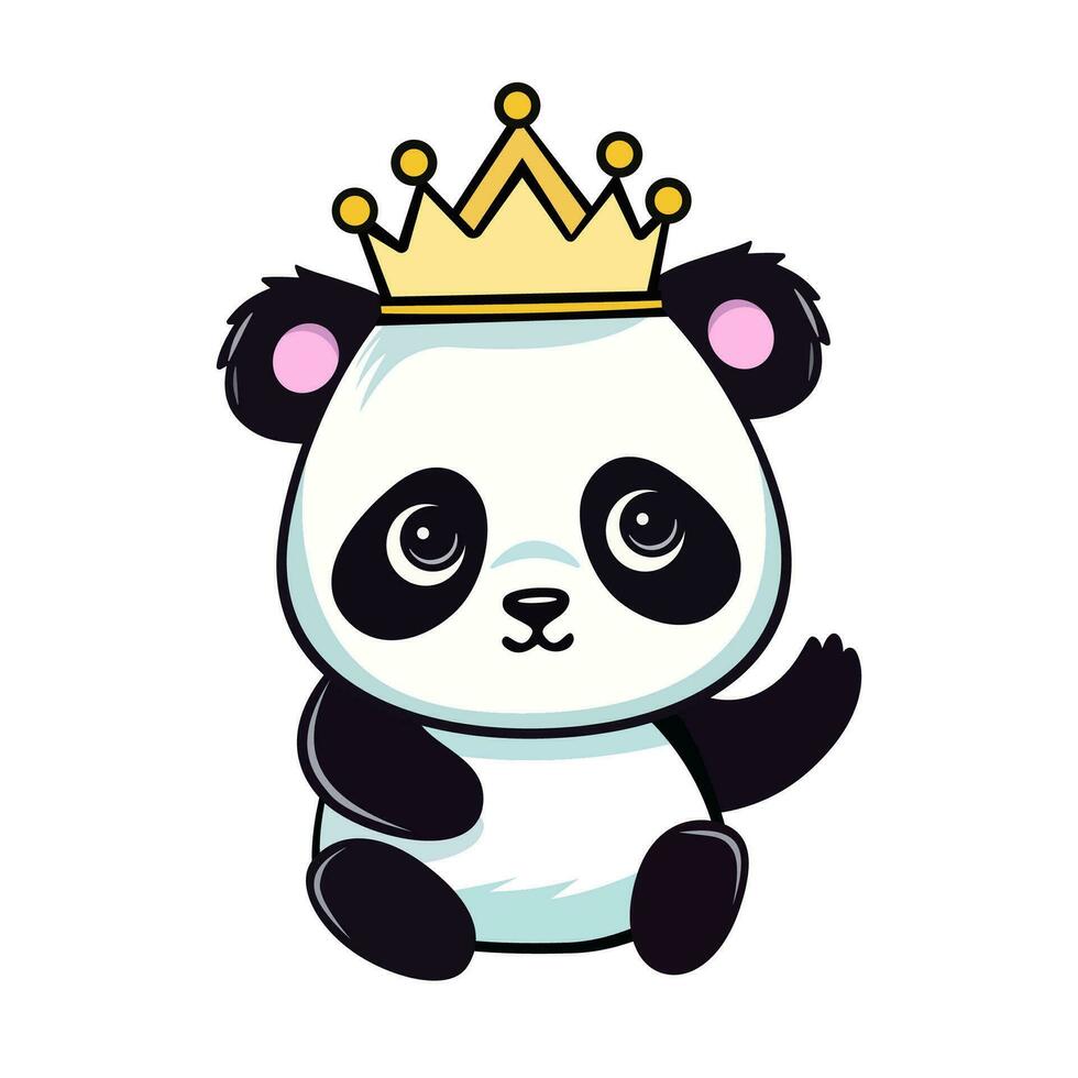 Cute Baby Panda in Crown. Vector Illustration