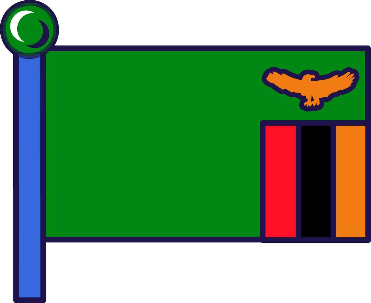 Zambia republic nation flag on flagpole vector