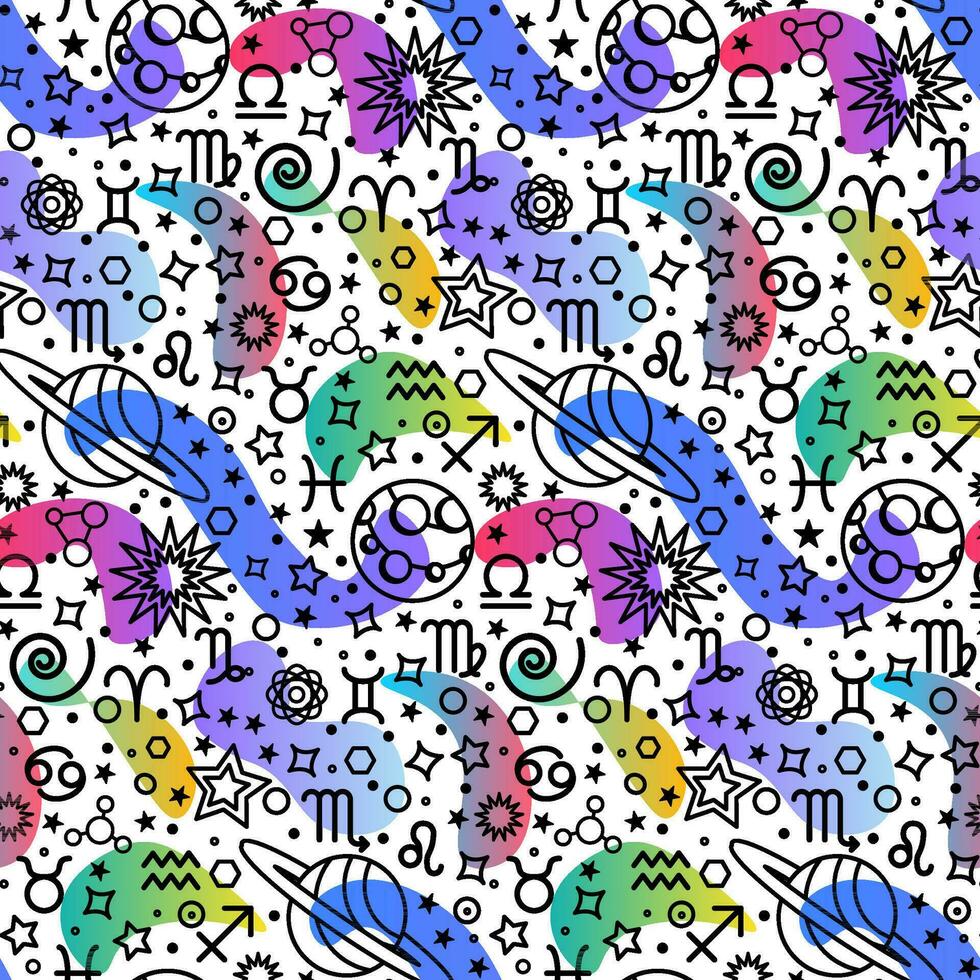 Zodiac Symbols Liner Seamless Pattern vector