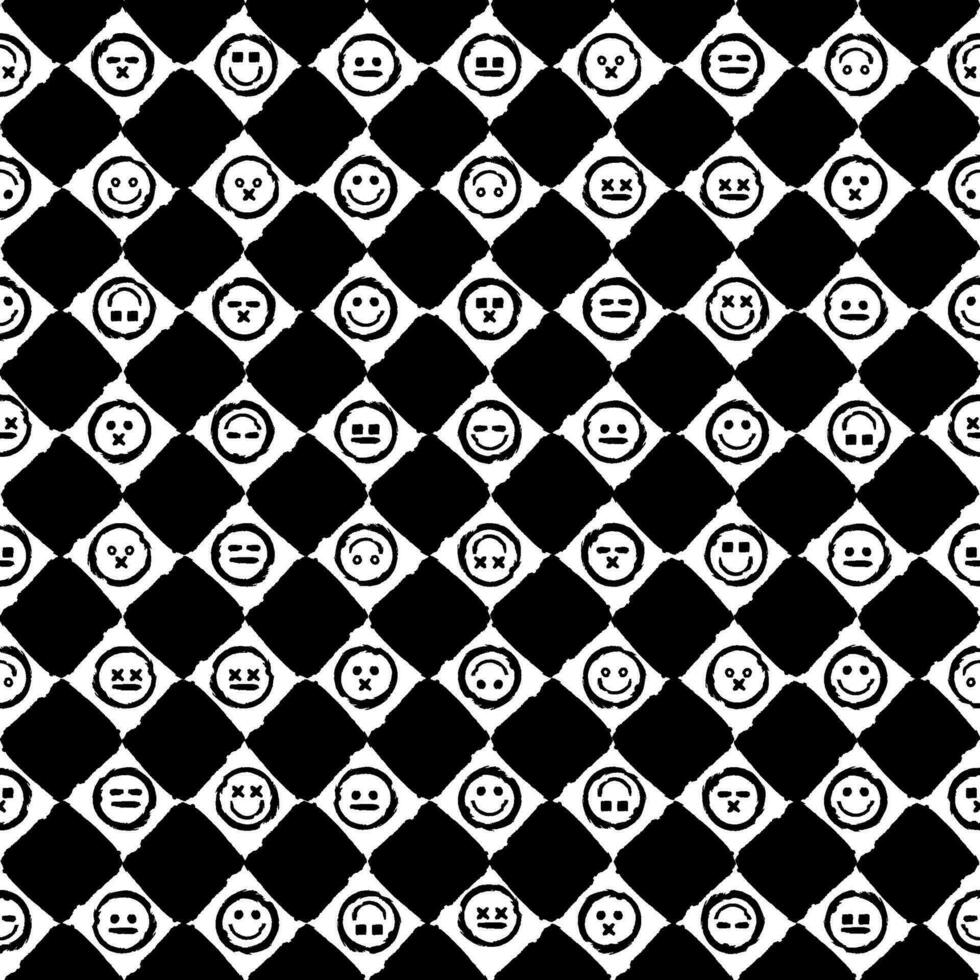 Grunge Chessboard Smiles Seamless Pattern vector