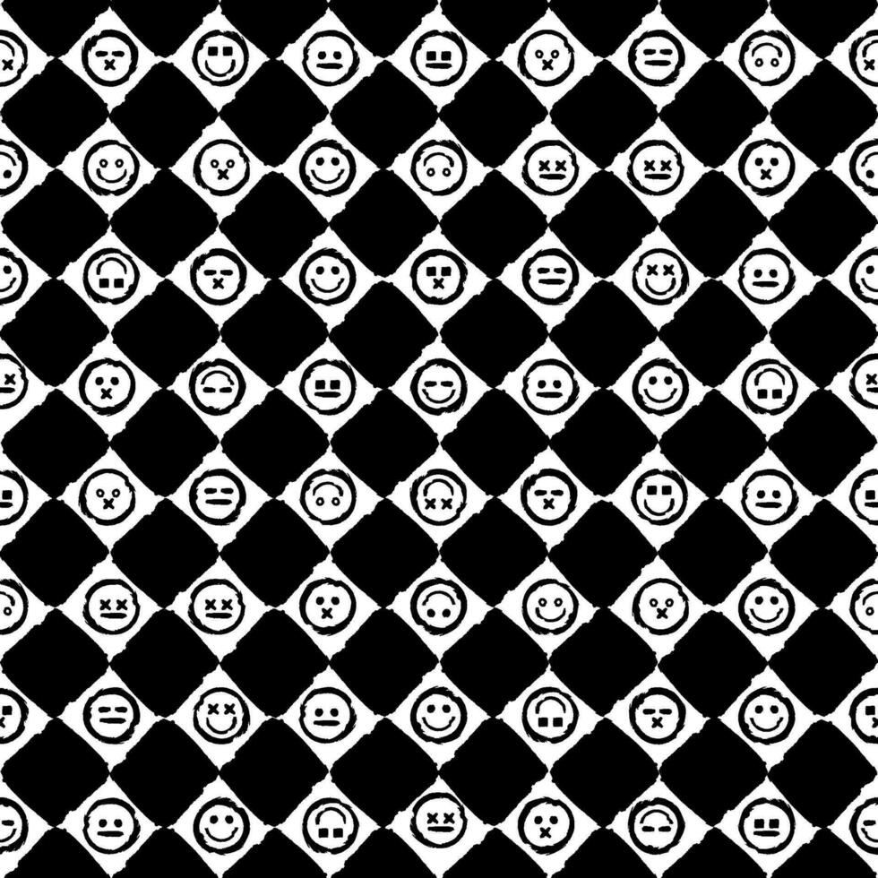 Grunge Chessboard Smiles Seamless Pattern vector