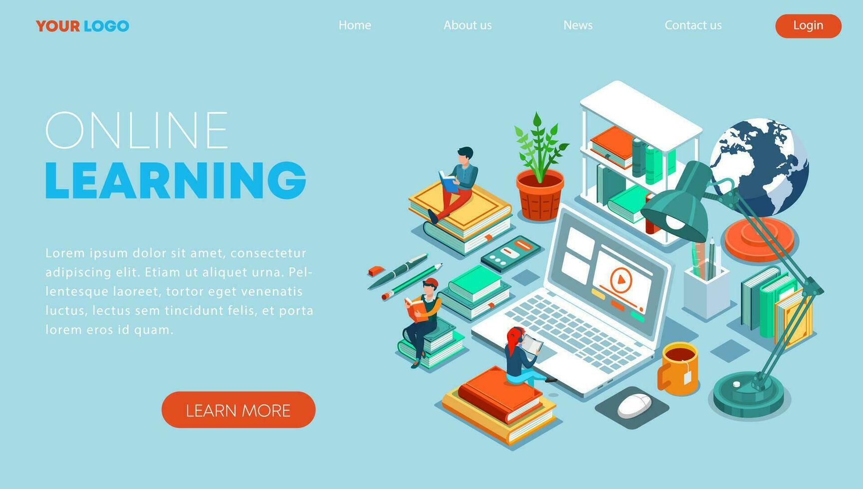 Isometric online education concept in modern flat design. Landing page template for training courses, tutorials, and lectures. Vector illustration for web banner and website.
