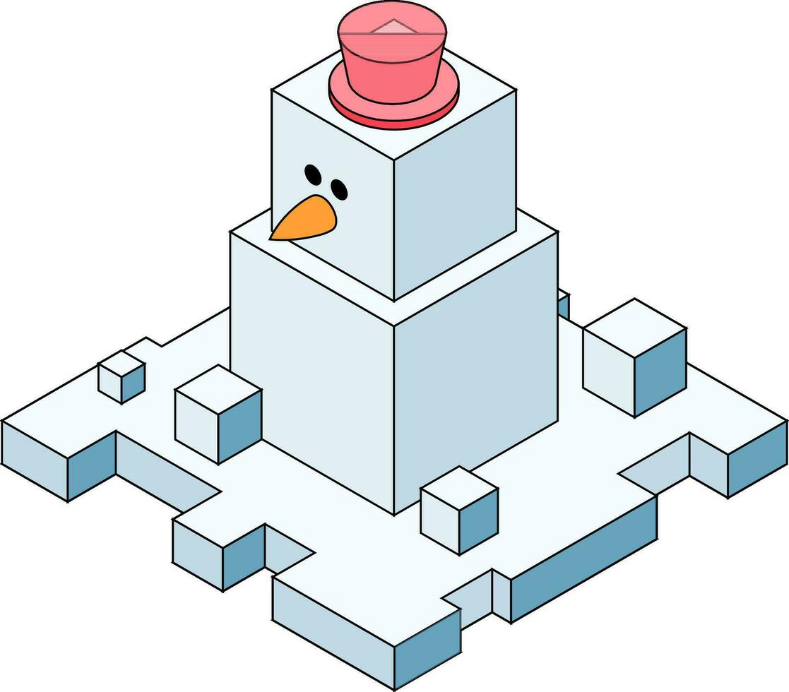 isometric simple snowman with hat vector